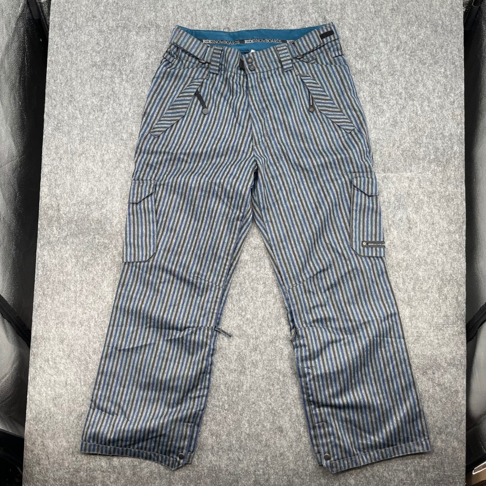 Ride Snowboards Pants Mens Large Striped Cargo Snow Pants Grey